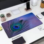 Gadgets WRAP Large Desk Mat Mouse Pad 11 x 23 Inch, Anti-Slip, Spill-Resistant, Ideal for Home, Office, Gaming Setups - Peacock Feather - Image 2