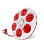Goldmedal 360 Degree Extension Board | 6 Universal Sockets| 2-Meter Heavy-Duty Cord with Safety Shutter | Multi-Plug Board for Home Appliances & Office, Wall Mount Option - White & Red - Image 2