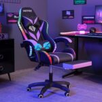 HOFFREE Purple and Black Gaming Chair with Lumbar Massage, LED Lights, Ergonomic Design, Adjustable Features, Footrest - Image 2