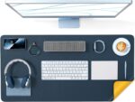 Hago Laptop Accessories - Waterproof Gaming Mouse Pad, Vegan PU Leather Table Mat, Ideal for Work and Gaming (45 * 90, Blue & Yellow) - Image 2