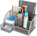 Handcuffs Desk Organizer Metal Mesh Pen And Pencil Storage Box With 6 Compartments | Stationary | Supplies | Holder | Study | Table Organiser | Office | Accessories (Grey) - Image 2