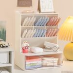 Home Cube Desk Organizer With Drawer Desktop Office Stationery Storage Box Desk Accessories Mobile Holder Table Organiser Study Table Desk Organizer (White) - Plastic - Image 2