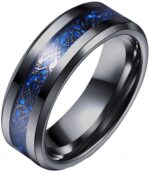 Intelligent Smart Body Temperature Monitor Stainless Steel Ring for Girl and Boy Stainless Steel Titanium Plated Ring (Black Blue, 18) - Image 2
