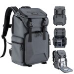 K&F Concept Camera Backpack, Hard Shell Camera Bag, Large Capacity Photography Backpack with 15.6" Laptop Compartment & Tripod Holder & Rain Cover, Bags for DSLR SLR Cameras and Accessories, Grey - Image 2