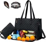 KIYU Elegant Work Bag with Lunch Compartment – Laptop Tote Bag with Lunch Box Section, Office Bag with Insulated Lunch Storage – Stylish Quilted Shoulder Bag for Women - Image 2