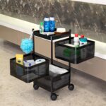 Kitchenwell Metal Multi-Purpose Trolley Storage Organizer and Kitchen Accessories Items for Kitchen Storage Rack Square Design Fruits & Vegetable Onion Cutlery (Matt Black, 3 Layer Drawer) - Image 2