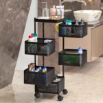 Kitchenwell Metal Multi-Purpose Trolley Storage Organizer and Kitchen Accessories Items for Kitchen Storage Rack Square Design Fruits & Vegetable Onion Cutlery (Matt Black, 5 Layer Drawer) - Image 2