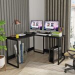 Klaxon L Shaped Study Table for Students and Adults/Computer Table for Home-Office/Gaming Table/Computer Desk for Corner - Wood & Metal (Verto-Forest Dark, DIY Installation), Black - Image 2