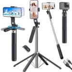 Kratos 65" Selfie Stick Tripod with Reinforced 4-Leg Tripod Stand Comes with 360° Rotatable Handle for Panoramic Shots with Detachable BT. Ultimate Stability for Smartphones, Ring Lights, GoPro - Image 2