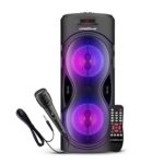 Krisons Cylender 4" Double Woofer 30W Multi-Media Bluetooth Party Speaker with Wired Mic for Karaoke,2400 MAH Battery, Digital Display,RGB Lights, USB, SD Card, FM Radio,Auto TWS Function & Remote - Image 2