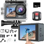 LaView 5K WiFi Touch Screen Action Camera with Front LCD EIS 100FT Waterproof,Underwater 170°Ultra Wide Angle 5X Zoom Sports Camera with 2.4G 15M Remote Control 32GB Memory Card (LV-04) - Image 2