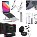 Laptop Accessories Combo with Adjustable Aluminum Laptop Stand, 7-in-1 Electronic Cleaner, Silicone Keyboard Cover, Data Cable Set & Shortcut Mouse Pad for Office Study Travel - Image 2