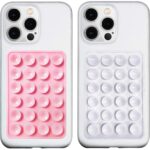 Meyaar 2 Pack Silicone Suction Phone Case Mount, Silicon Adhesive Phone Grip for Smartphones, Hands-Free Mirror Shower Phone Holder for Selfies, Reels (Pink + White) - Image 2