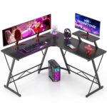Mr IRONSTONE L Shaped Laminated Engineered Wood Finish Desk, Computer Corner Desk, Home Gaming Desk, Office Writing Workstation with Large Monitor Stand, Space-Saving, Easy to Assemble, Black - Image 2