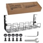 No Drill Under Desk Cable Management Tray, Space-Saving Rack, Sturdy Metal Wire Organizer Basket for Office and Home Standing Desk, 40x13x15cm - Image 2