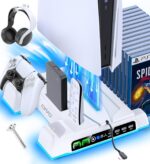 Oivo Ps5 Stand Suction Cooling Station With Ac Adapter Controller Charging Station for PS5 Playstation 5 Console, Cooling Fan Stand, Controller Charger Accessories, 12 Slots, Headset Holder Tabletop - Image 2