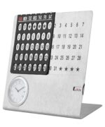 Perpetual Calendar, Lifetime Table Calender, Permanent Desk Calander with Clock, Adjustable Date & Month Display for Home/Office/Corporate Gifts (Metal-Silver) (105 X 40 X 85 mm) - Image 2