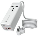 Portronics Adapto Volt 65 65W High Speed 5-in-1 Power Strip with 2 Type C PD Ports, 2 Mach USB Ports and 1 AC Power Socket, Compatible with Laptop,Smartphones, iPhones, Tablet, Power Bank(White) - Image 2