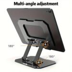 Premium Adjustable Foldable Metal Mobile & Tablet Stand for Desk, Office, Study, Kitchen & Gaming – Heavy Duty 360° Rotating Multi-Angle Mobile Compatible with All Smartphones(Black/Silver) - Image 2
