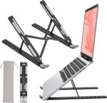 Premium Metal Laptop Stand Foldable, Aluminum Note Book Stand Portable Any Laptop Stand Adjustable Height/OverHeating Protection Laptops/MacBooks/Table and Many More (Metallic Black, MLS002) - Image 2