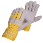 Premium Split Cowhide Leather and Cotton Work Gloves Ideal for Welding, Construction, Gardening, Animal handling (Grey, Yellow) Pack of 1(CG-110) - Image 2