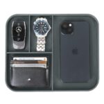 Premium Vegan Leather Valet Tray|Stylish & Modern Office Desk Tray| Table/Bedside/Entryway Organiser for everyday essentials like Keys, Phone, Watch, Wallet, Jewellery|Spill-Proof| Grey - Image 2