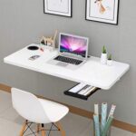 QARA (31 x 18.5 inches Wood Wall Mounted Round Corner Folding Wall Study Table with Cup Holder | Wall Mount Table with Drawer | Foldable Laptop Desk for Home and Office Computer- White - Image 2