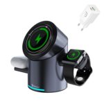 Qi2 Magnetic Wireless 3-in-1Charging Station Mag-Safe Charger with Auto Rotating Stand for iPhone, Apple Watch, AirPods|15W Fast Charging with 180° Touch Rotation(30W PD Fast Charger Included) - Image 2
