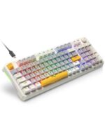 RAEGR MechGear X100 Mechanical Gaming Keyboard, 98 Keys Compact Full Size, Rainbow Backlit, Hot-Swappable Switches, Multi-Function Volume Knob with Detachable Cable – RG10597 Retro White/Grey - Image 2