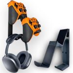 Retro Dual Gaming Controller & Headphone Stand Wall Mount with Cable Holder | Stick-On Adhesive No-Drill | ABS Organizer for Gaming Room & Desk | Includes Cleaning Wipes (Black, Pack of 1) - Image 2