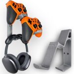 Retro Dual Gaming Controller & Headphone Stand Wall Mount with Cable Holder | Stick-On Adhesive No-Drill | ABS Organizer for Gaming Room & Desk | Includes Cleaning Wipes (Silver, Pack Of 1) - Image 2