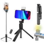 Selfie Stick with Fill Light, All in One Portable Selfie Stick Tripod Phone Holder with Detachable Wireless Remote, Compatible with iPhone 15/14/13/12/11, Android + USB LED Light LAMP - Image 2