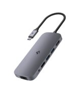 Spigen 9-in-1 Type-C Hub with Multi Port (100W PD 3.0 4K 30Hz HDMI 5Gbps USB-C, 2 x USB-A Data Ethernet Port, Audio Jack, microSD/SD Card Reader for MacBook Pro/Air M1 M2 PlayStation) - Dark Silver - Image 2