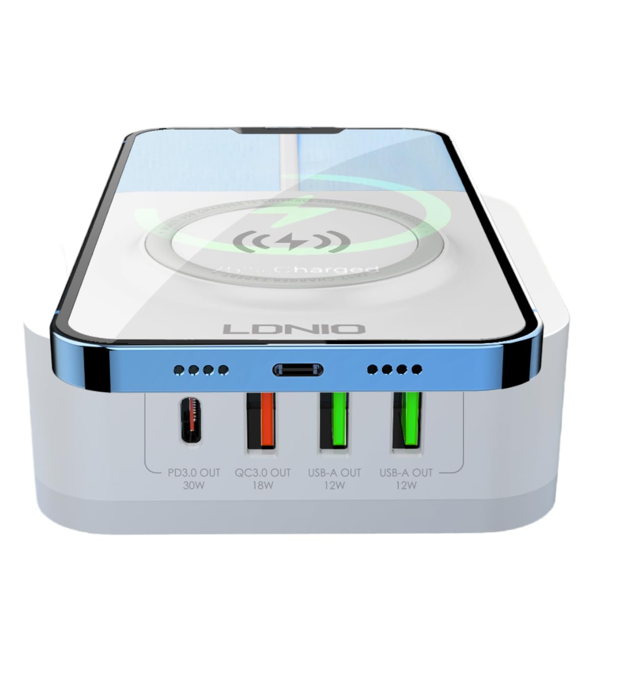 T Teclusive 32w 5 in 1 Multi Wall Charger with Type C USB Port 15W Wireless Charging | Super Fast Multiple Port USB C PD QC Adapter with Wireless Charger | Compatible with iPhone 17 16 15 S25 S24 - Image 2