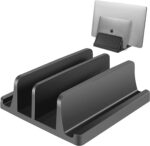 TARKAN Vertical Laptop Holder | 2-Slot Desk Space Saving Organizer Stand Fits All Laptop Sizes (ABS, Black) - Image 2