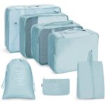 Travel Organizer 7 in 1 Travel Laundry Cosmetics Luggage Packing Organizers Set Makeup Bags Organizer Packing Cubes with Shoe Bag for Travel, Nylon (Light Blue) - Image 2
