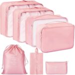 Travel Organizer 7 in 1 Travel Laundry Cosmetics Luggage Packing Organizers Set Makeup Bags Organizer Packing Cubes with Shoe Bag for Travel, Nylon (Pink) - Image 2