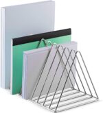 Triangle Newspaper and Magazine Stand, Newspaper Rack, File Racks, Holder Desktop Iron Book Rack, Shelf Rack for Table Office, File Organizer for Desk (Silver) - Image 2