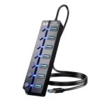 USB 3.0 Hub 7 Port Powered Extender with Individual Switches & LED Indicators | High Speed Multiport USB Hub for Laptop, Desktop, Mac, PC, USB Devices – 1.2m Cable - Image 2
