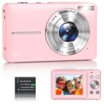 VAHOIALD Digital Camera 1080P FHD Compact Digital Camera 44MP Portable Mini Small Photo Camera with 2.4" LCD Screen, 16X Digital Zoom and 1 Battery Vlogging Camera for Kids, Girls, Boys-Pink, 32 GB - Image 2