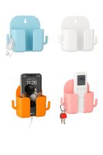 Wall Mount Mobile Holder for Home - Self Adhesive Phone Charging Stand with Dual Hooks, Multipurpose Remote Organizer for Bathroom, Kitchen & Office - Durable ABS, Pack of 4 (Random Colors) - Image 2
