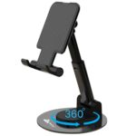 WeCool T1 Mobile Stand for Desk with 360°Rotation & Stable Metalic Round Base,Tabletop Phone Stand with Height & View Angle Adjustment,Portable Phone Holder for Smartphones,Tablets,Kindles & for iPad - Image 2