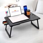 Wood Smart Multipurpose Foldable Laptop Table with Cup Holder, Study Table, Bed Table, Breakfast Table, Foldable and Portable/Ergonomic & Rounded Edges/Non-Slip Legs (Black), 59 cm, 8 cm - Image 2