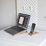 Wooden Laptop Stand for Desk with Phone Holder – Ergonomic Adjustable Laptop Riser, Portable Foldable Wood Laptop Stand,Office Home Study Table Work from Home Desk Accessories - Image 2