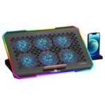 ZEBRONICS NC6500D Laptop Cooling Pad with Support up to 17 inch (43.18 cm) Laptops, Hexa Fans, Speed Control, RGB LED, Detachable Mobile Holder, 5 Step Retractable Stand, Built in USB Ports (Black) - Image 2