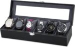 ZENWOOD Men Women 6 Slots Watch case organizer Leatherette Gift Black Color Watch case (Black, Grey, Holds 6 Watches) - Image 2