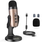 zealsound Condenser Microphone for PC/Phone/PS4/PS5 - USB Gaming Mic with Noise Cancellation, Volume Control, Gain, Mute, Plug & Play Mic for Video Recording, Singing, Podcasting, YouTube(Gold) - Image 2