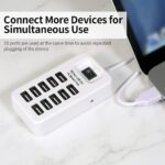 10 Port USB 2.0 Hub Splitter with Power/Data Port I Hi-Speed 5gbps Data Transfer I Plug and Play I USB Charging Docking Station Gaming Hub for Laptop, Computer (10 Port 1 Switch - Black) - Image 2