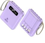 10000mAh Mini 4-Wire Power Bank with Built-in Type-C, Micro & Lightning Cables, Portable Fast Charging Power Bank for Mobile – Purple - Image 2