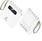 10000mAh Mini 4-Wire Power Bank with Built-in Type-C, Micro & Lightning Cables, Portable Fast Charging Power Bank for Mobile – White - Image 2